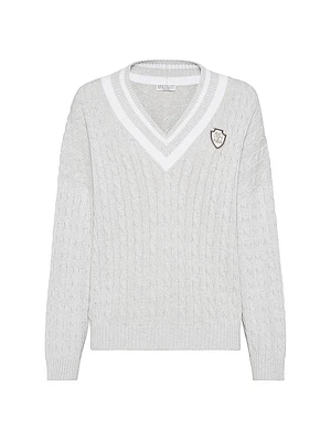 Cotton Cable Sweater with Logo