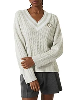 Cotton Cable Sweater with Logo