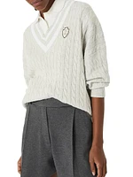 Cotton Cable Sweater with Logo