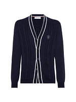 Cotton Cable Knit Cardigan with Logo