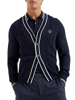 Cotton Cable Knit Cardigan with Logo