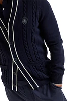 Cotton Cable Knit Cardigan with Logo