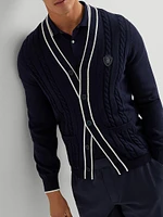 Cotton Cable Knit Cardigan with Logo