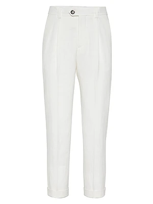 Twisted Linen Leisure Fit Trousers with Pleats