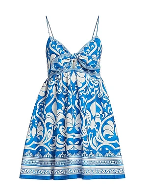 Melvina Damask Linen-Cotton Minidress
