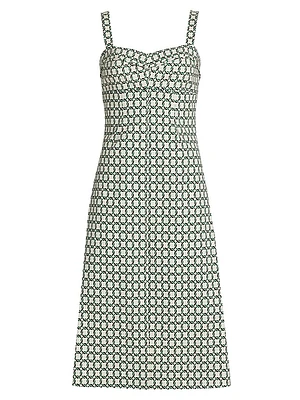 Colleen Geometric Print Linen-Blend Midi-Dress