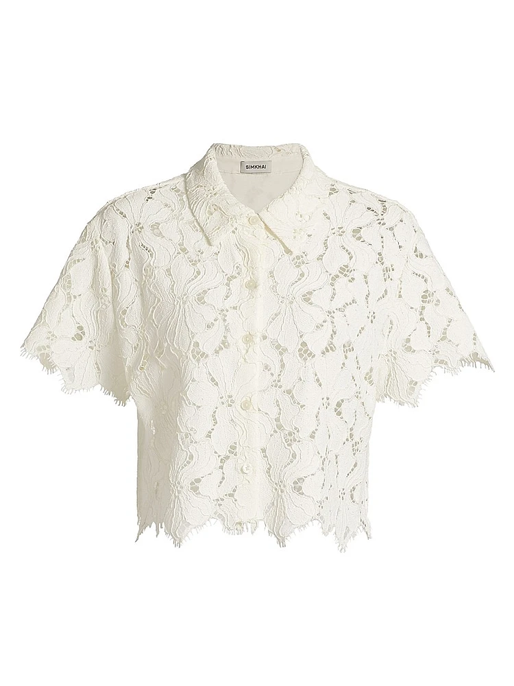 Marjorie Floral Lace Crop Camp Shirt