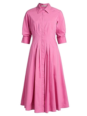 Jazz Pintucked Stretch-Cotton Poplin Midi-Shirtdress