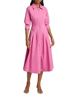 Jazz Pintucked Stretch-Cotton Poplin Midi-Shirtdress