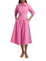 Jazz Pintucked Stretch-Cotton Poplin Midi-Shirtdress