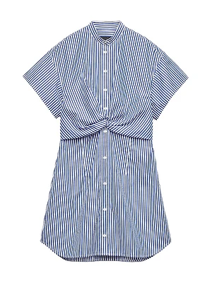 Gretchen Stripe Poplin Twist Mini Shirtdress