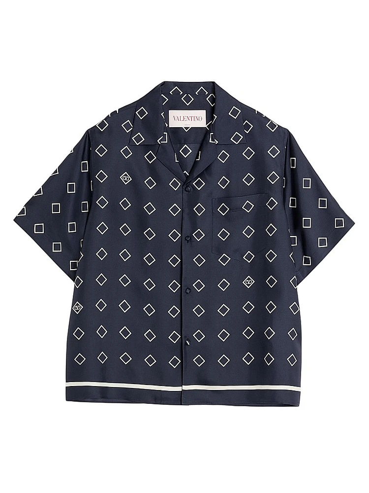 Silk Twill Bowling Shirt with Opticool Print