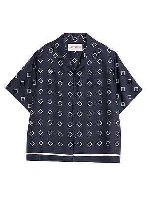 Silk Twill Bowling Shirt with Opticool Print