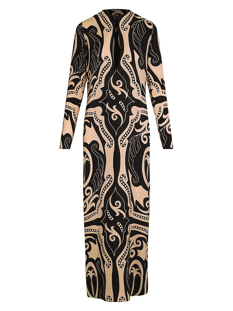 Micaela Libertad Geometric Silk Maxi Dress