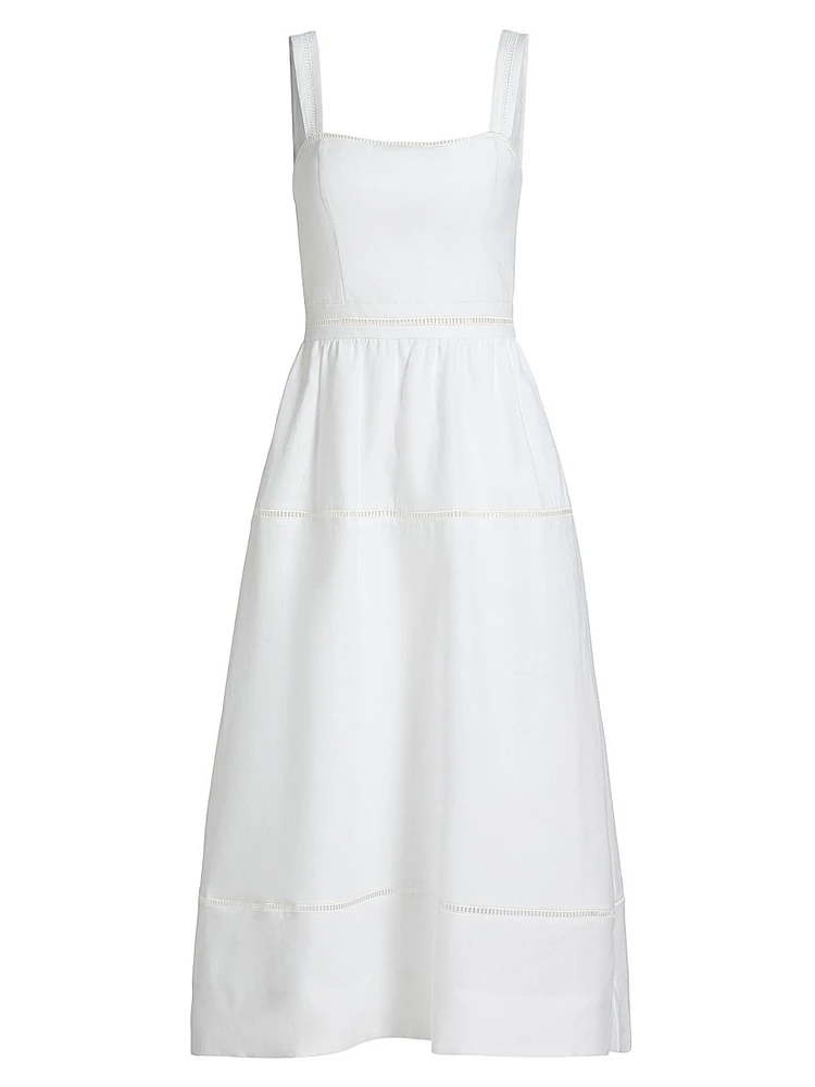Everett Linen Ladder-Trim Midi-Dress