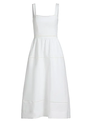 Everett Linen Ladder-Trim Midi-Dress