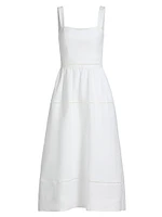 Everett Linen Ladder-Trim Midi-Dress