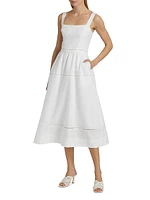 Everett Linen Ladder-Trim Midi-Dress