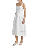 Everett Linen Ladder-Trim Midi-Dress