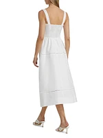 Everett Linen Ladder-Trim Midi-Dress
