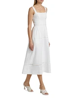 Everett Linen Ladder-Trim Midi-Dress