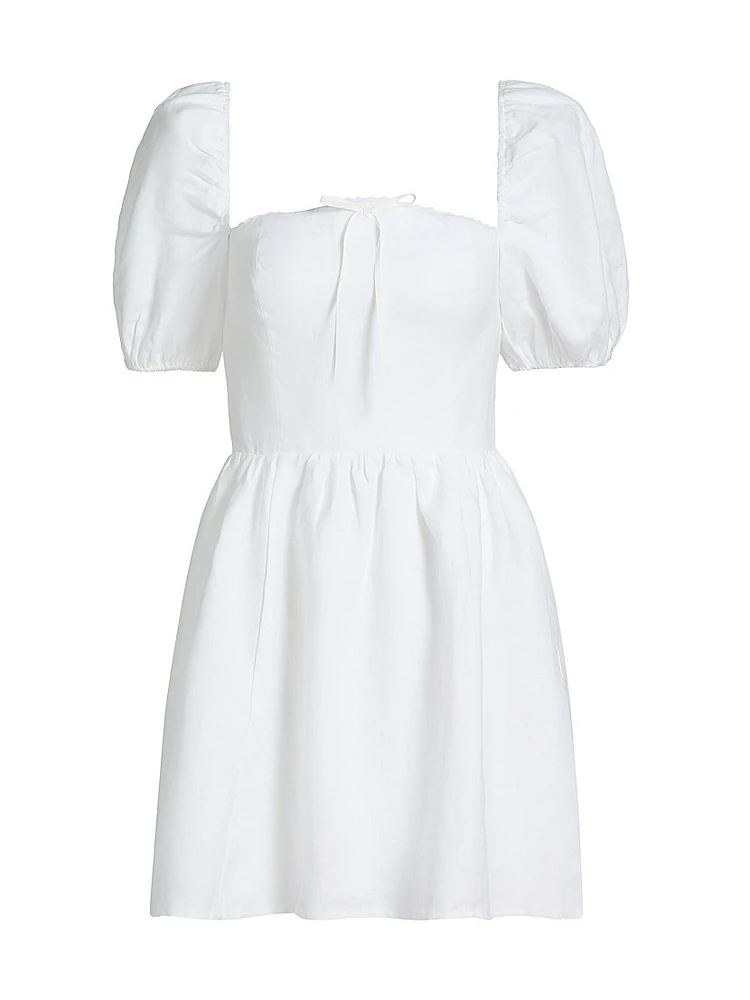 Malvina Linen Puff-Sleeve Minidress