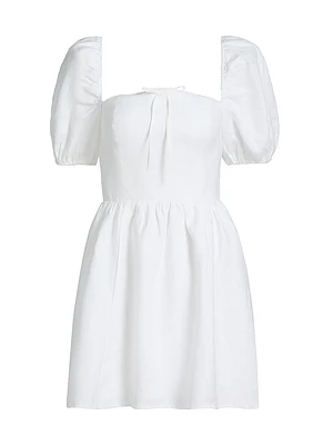 Malvina Linen Puff-Sleeve Minidress