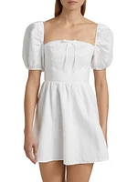 Malvina Linen Puff-Sleeve Minidress