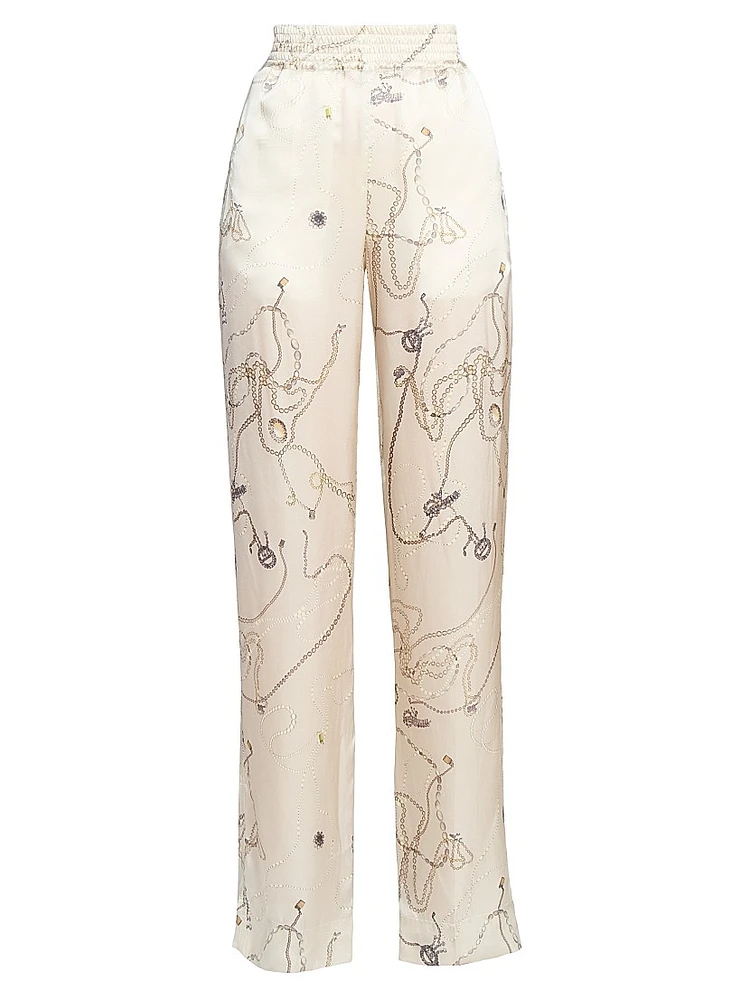 Printed Silk-Satin Pajama Trousers