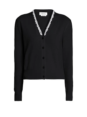 Embellished V-Neck Wool Cardigan