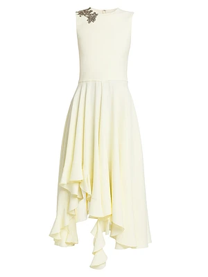 Day Shoulder-Embellished Asymmetric Midi-Dress