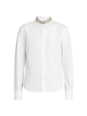 Beaded Collar Cotton Poplin Shirt