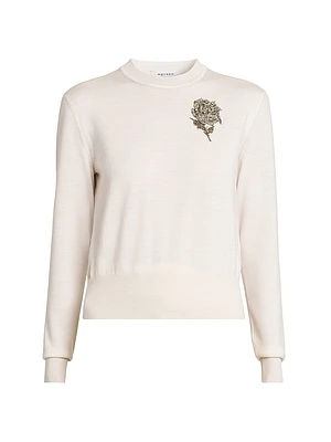 Embellished Crewneck Wool Sweater