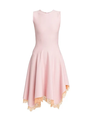 Asymmetric Lace Wool-Blend Dress
