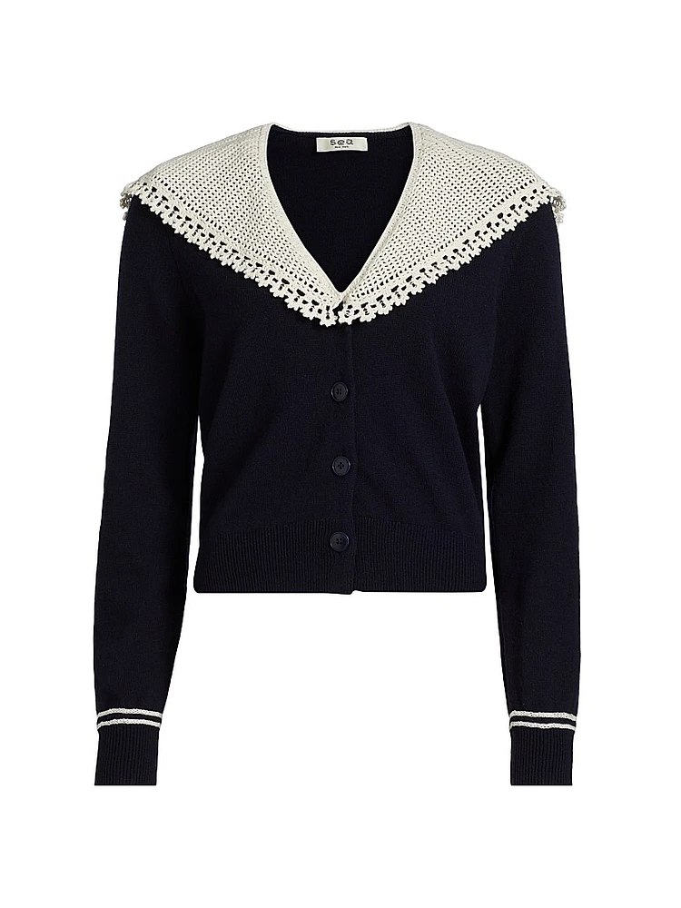 Marie Embroidered Wool Knit Cardigan