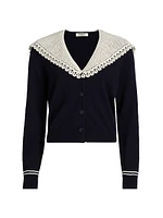 Marie Embroidered Wool Knit Cardigan