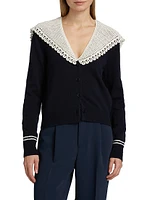Marie Embroidered Wool Knit Cardigan
