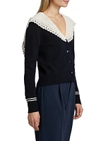 Marie Embroidered Wool Knit Cardigan
