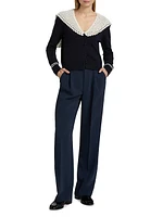 Marie Embroidered Wool Knit Cardigan