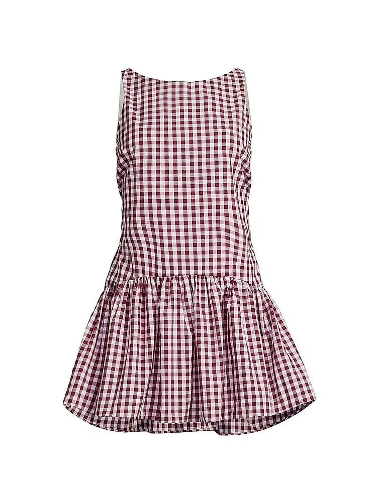 Addison Gingham Stretch-Cotton Boatneck Minidress