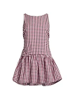Addison Gingham Stretch-Cotton Boatneck Minidress