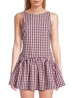 Addison Gingham Stretch-Cotton Boatneck Minidress