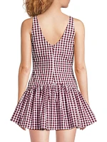 Addison Gingham Stretch-Cotton Boatneck Minidress