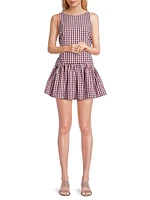 Addison Gingham Stretch-Cotton Boatneck Minidress