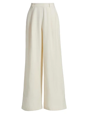 Hailey Pleated Cotton-Blend Wide-Leg Trousers