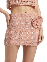 Abbie Floral Faux Pearl-Embellished Crochet Miniskirt