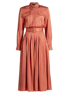 Eliana Satin Twill Belted Shirtdress
