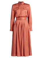 Eliana Satin Twill Belted Shirtdress
