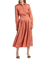 Eliana Satin Twill Belted Shirtdress