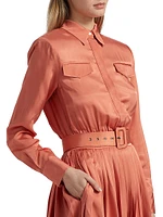 Eliana Satin Twill Belted Shirtdress